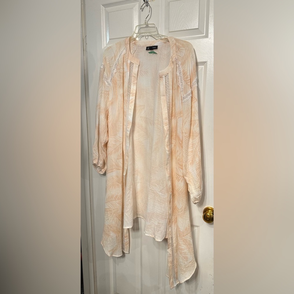 NWT INC International Concepts XXL Peach White Cotton Lace Open Front Jacket Top